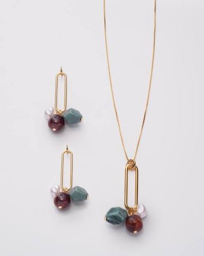Conjunto Colar e Brincos Pedras Naturais